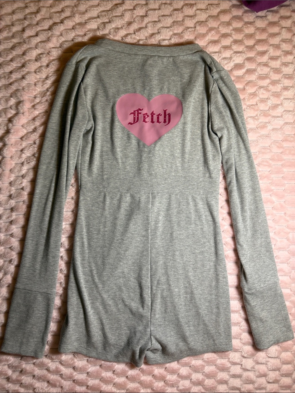 Forever 21 x Mean Girls Collab Gray Romper with Pink Heart "Fetch"